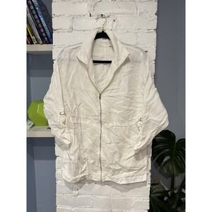 3‎ Dots Three Dots Linen Full Zip Jacket Tan 3/4 Tab Sleeves Women's Small